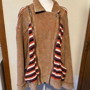 NWOT POL Tan Corduroy Jacket with Multicolor Sweater Stripes
